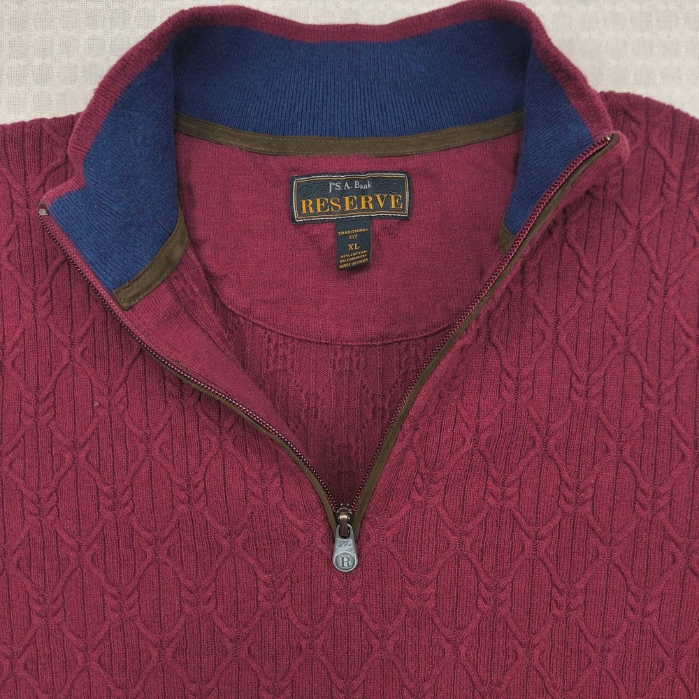 Jos A Bank‎ Reserve Mens XL Burgundy Cotton Cashmere 1/4 Zip Pullover Sweater